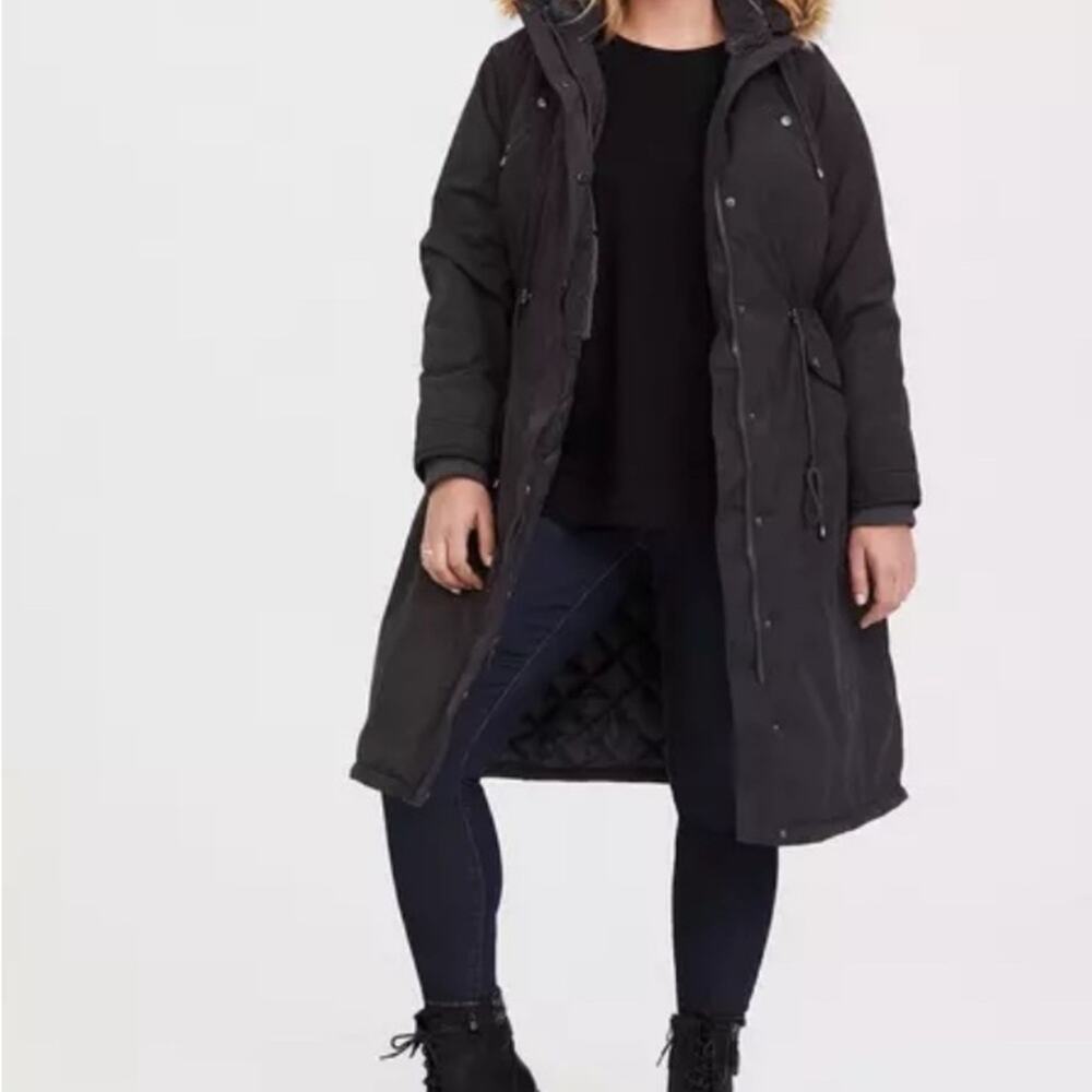 Torrid Fit & Flare Longline Parka Coat Grey Faux Fur Hood Mob Wife EUC Sz 1X